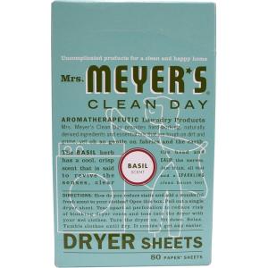 imageMRS MEYERS CLEAN DAY Dryer Sheets Fabric Softener Reduces Static Infused with Essential Oils Basil 80 Count80 Count Pack of 1